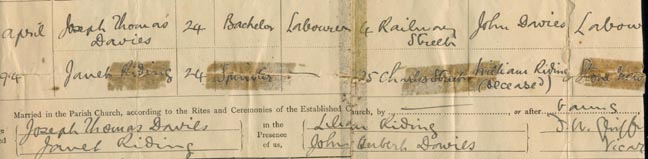 Tom & Jenny's Marriage Certificate