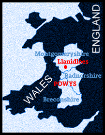 Map showing position of Lanidloes in mid Wales